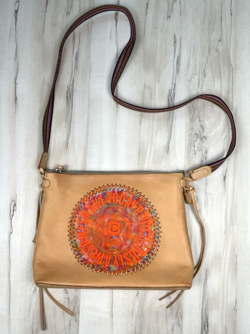 CONSUELA 12"x9.5"x3" Leather MTRA Downtown Crossbody HANDBAG Purse Boho Colorful